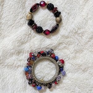 Beaded Stretch Bracelet Set - Red, Black & Multicolor